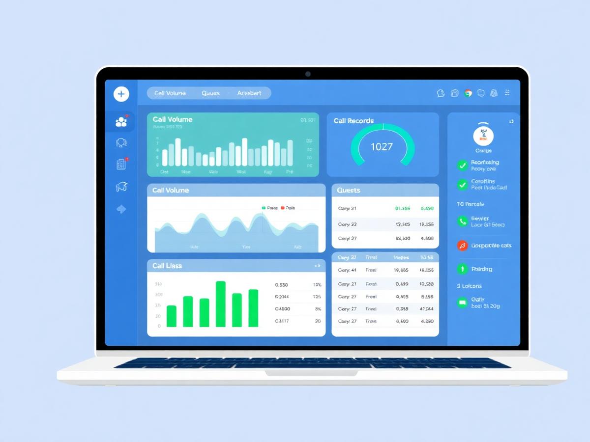 Painel de relatórios de chamadas com gráficos e filas de atendimento